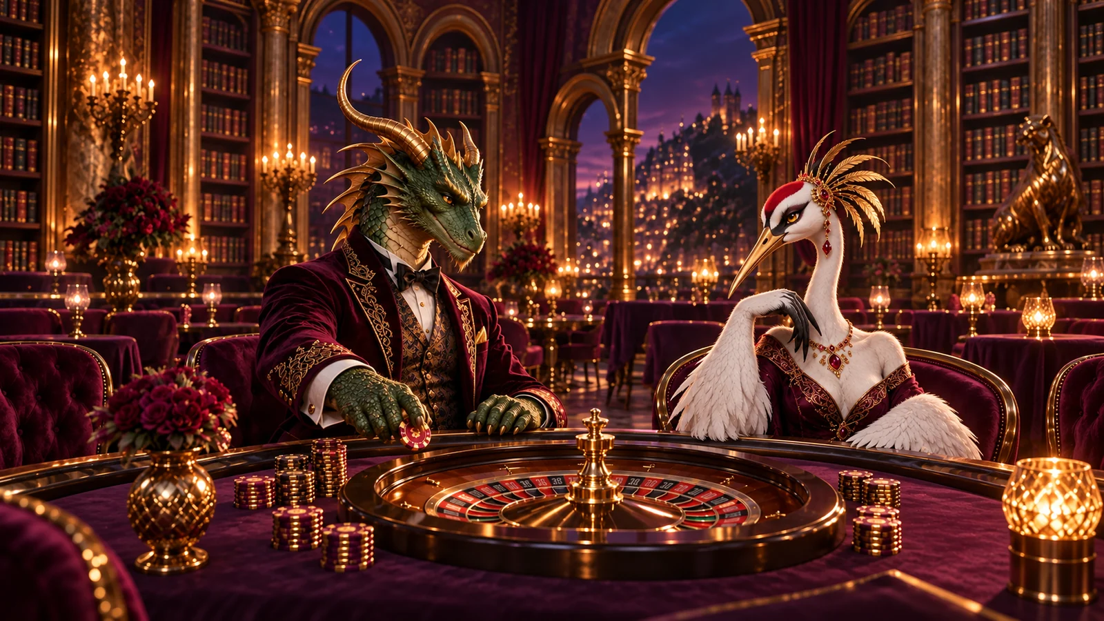 Personajes de Bizzo Casino en una escena temática